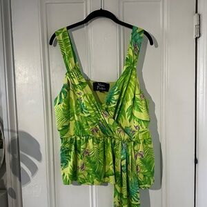 Green Printed Nina Parker Women's Plus Size Tank Top (1X)